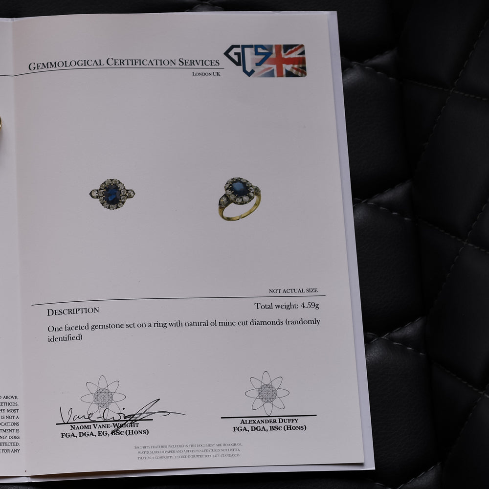 Victorian 2.5ct Cushion Cut Sapphire & Diamond Ring