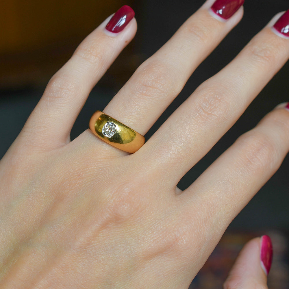 Edwardian Chunky Old Mine Cut Diamond Gypsy Ring