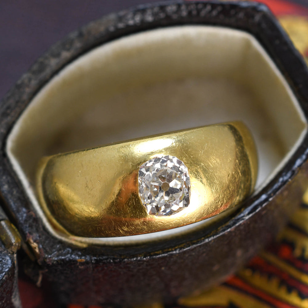 Edwardian Chunky Old Mine Cut Diamond Gypsy Ring