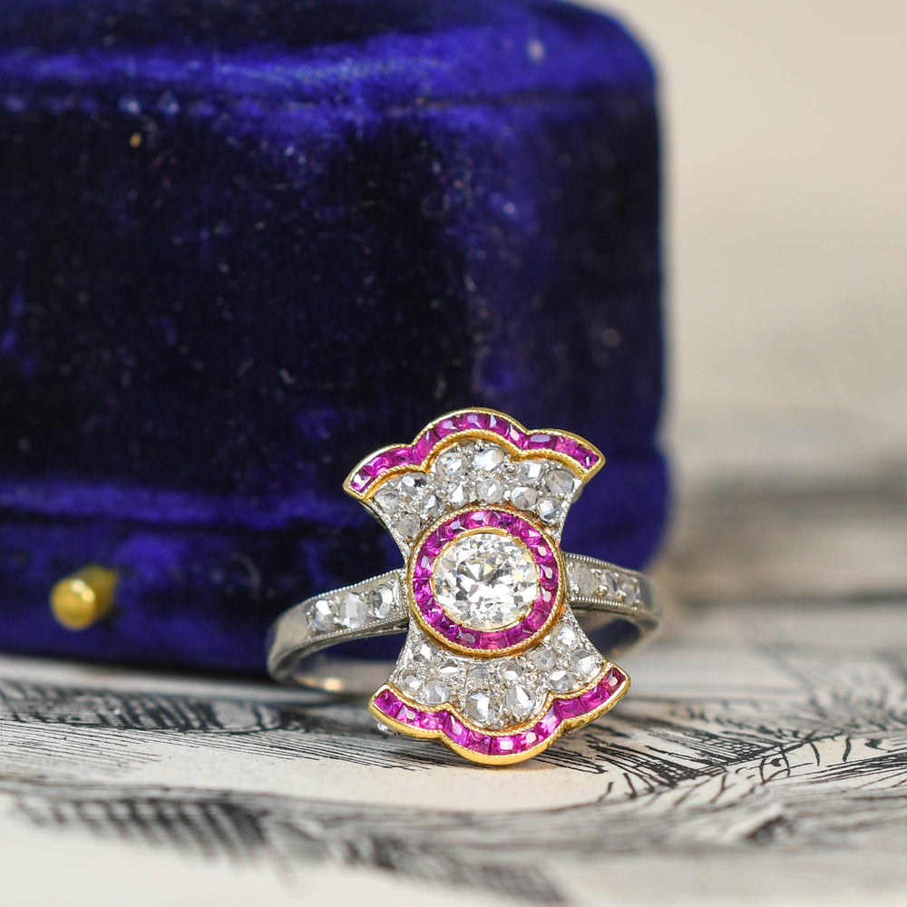 Belle Époque French Ruby & Diamond Bow Ring