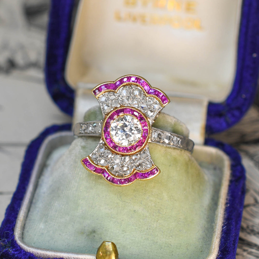 Belle Époque French Ruby & Diamond Bow Ring
