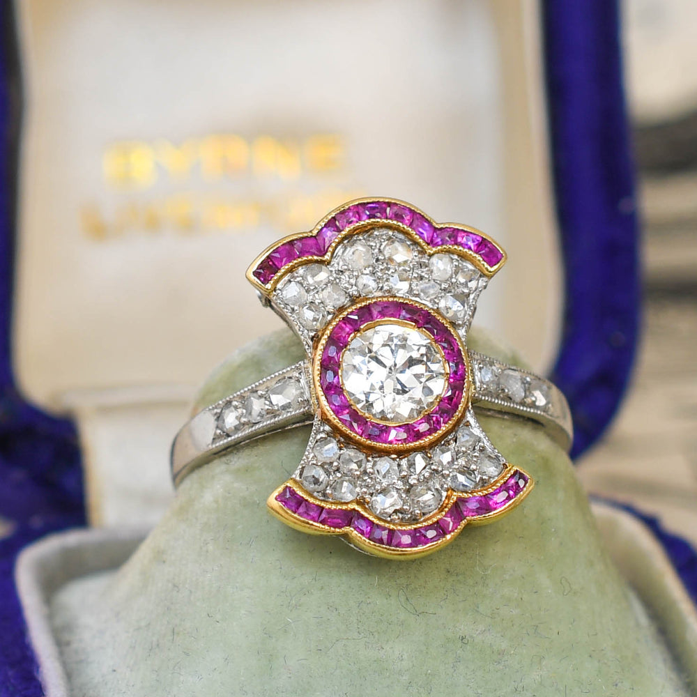 Belle Époque French Ruby & Diamond Bow Ring
