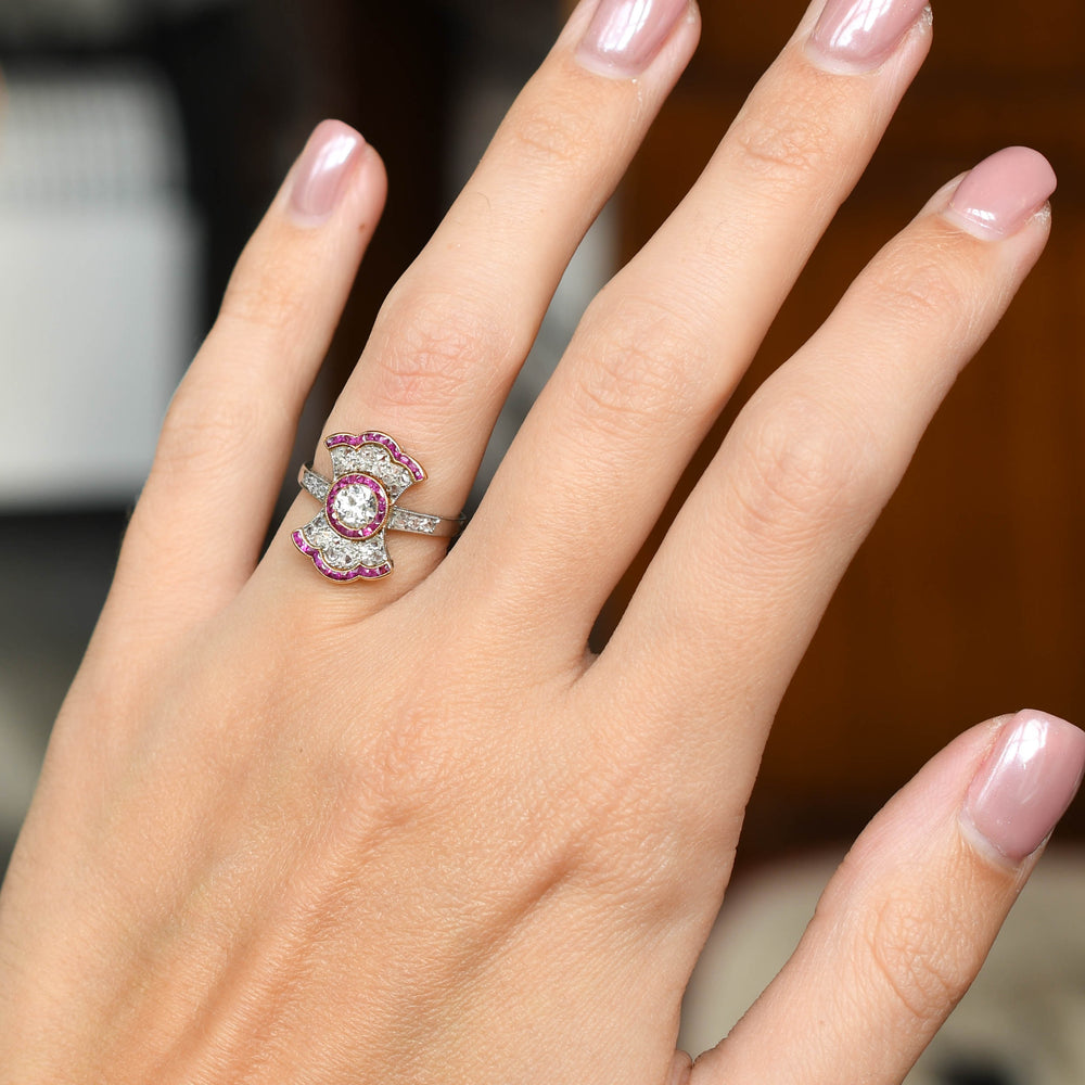 Belle Époque French Ruby & Diamond Bow Ring