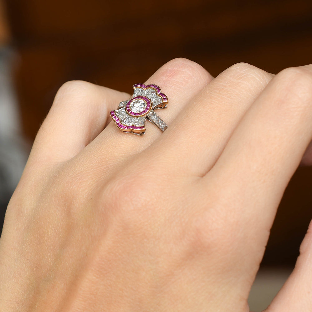 Belle Époque French Ruby & Diamond Bow Ring