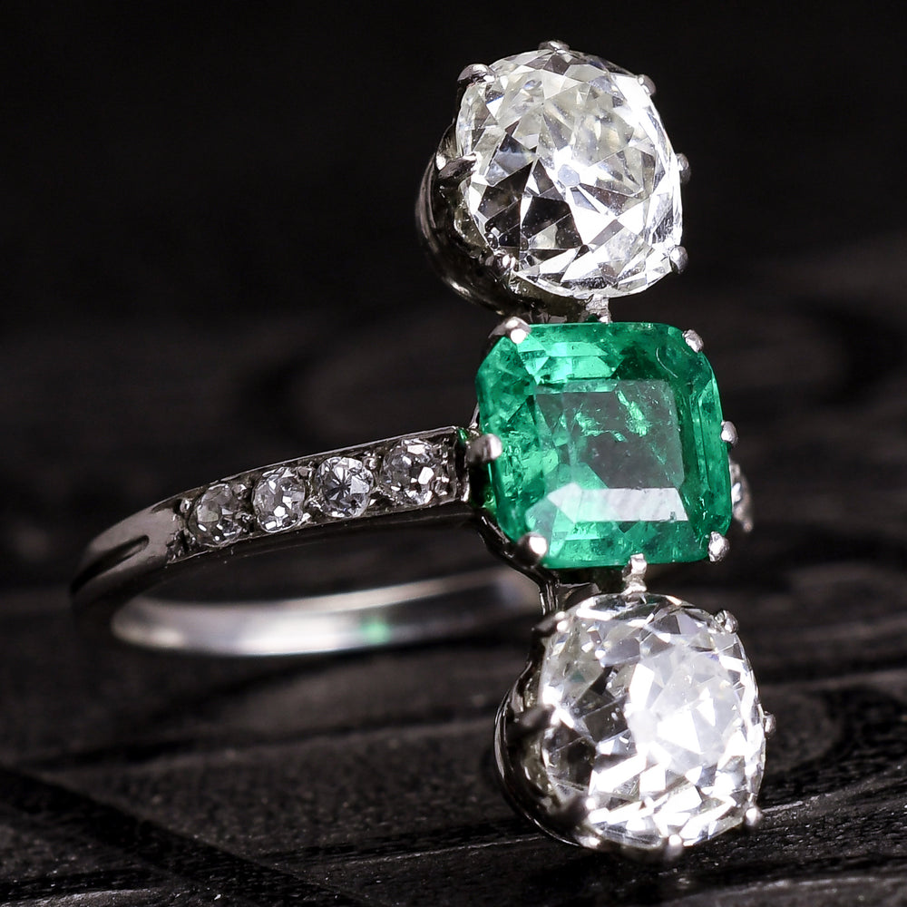 Edwardian Emerald & Diamond North-South Trilogy Ring