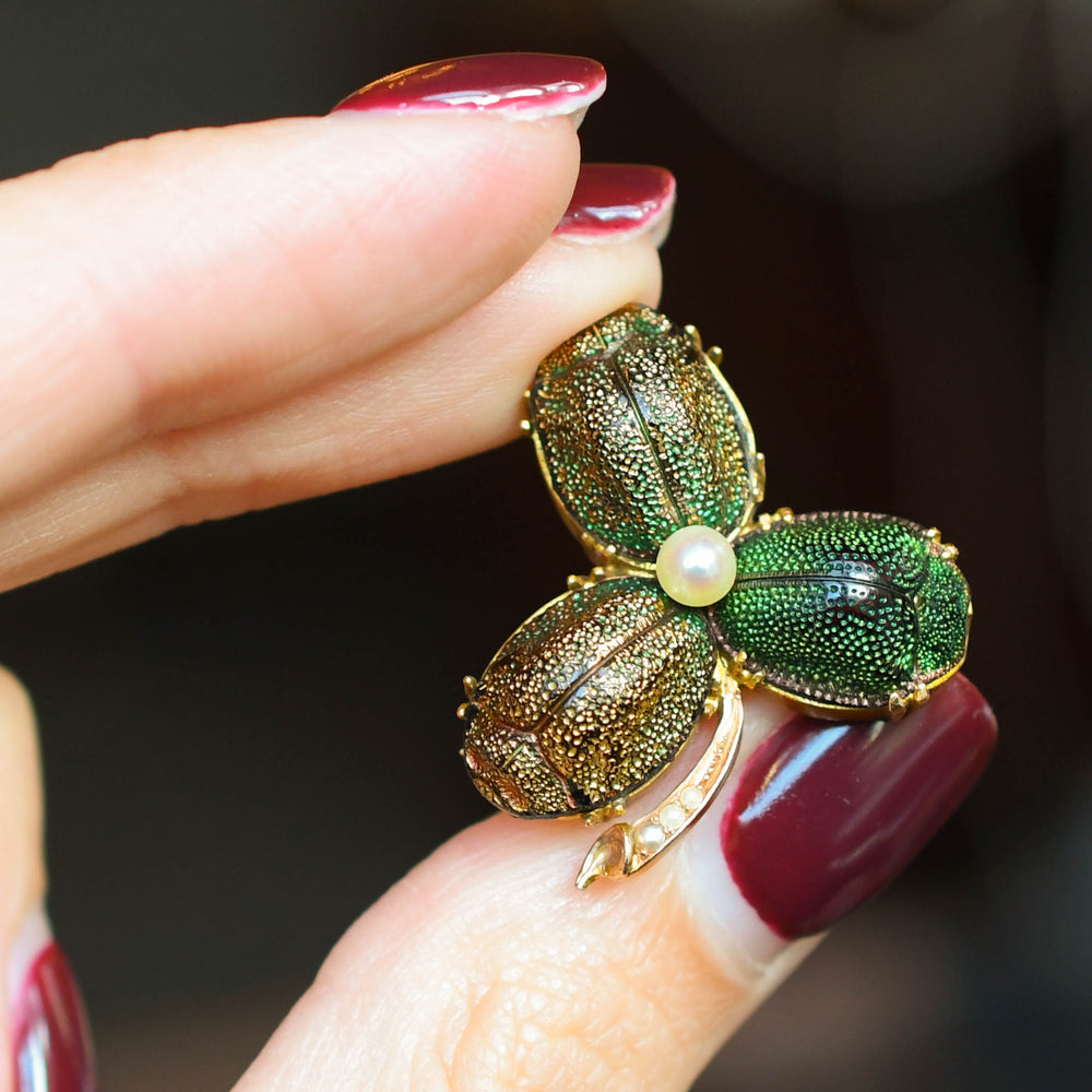 Victorian Egyptian Revival Scarab Clover Brooch