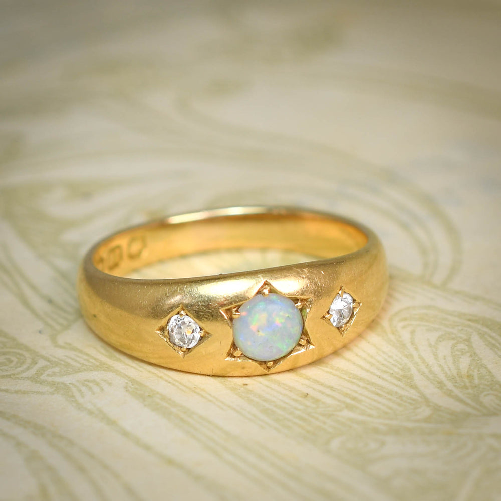 Victorian Opal & Diamond Star-Set Gypsy Ring