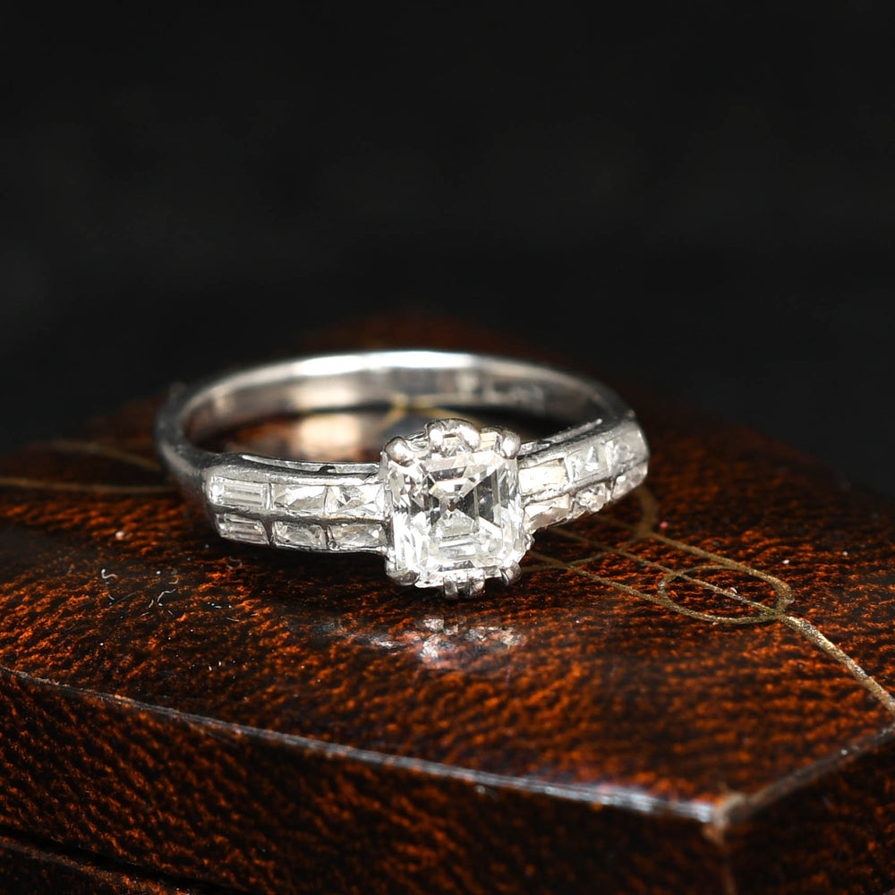 Antique 0.85ct Asscher Cut Diamond Engagement Ring