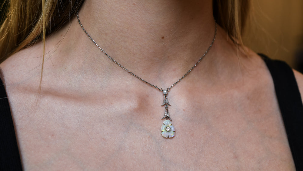 Edwardian Opal & Diamond Pansy Necklace