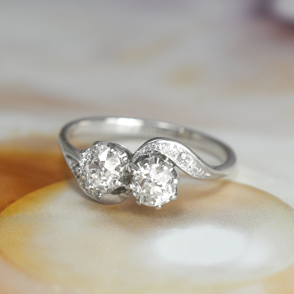 1920's Diamond Toi et Moi Crossover Engagement Ring