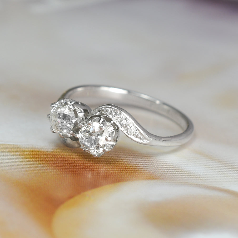 1920's Diamond Toi et Moi Crossover Engagement Ring