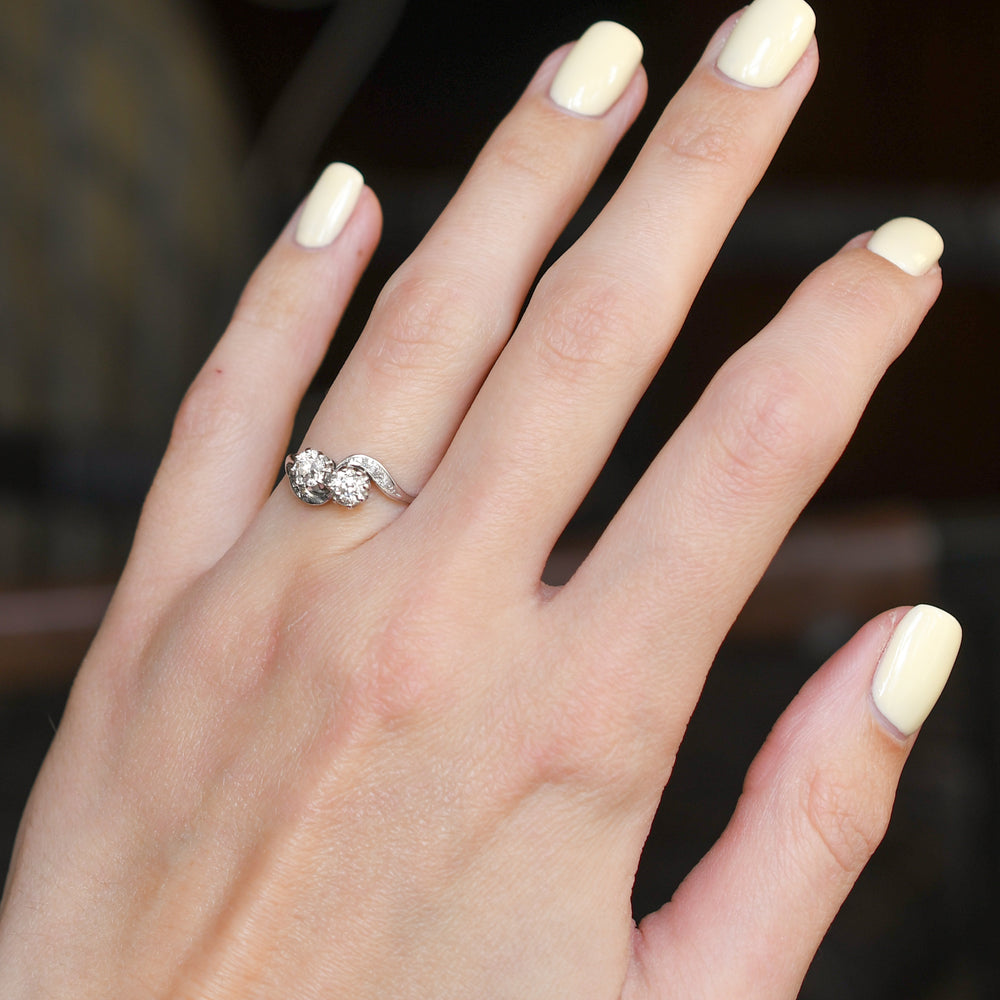 1920's Diamond Toi et Moi Crossover Engagement Ring