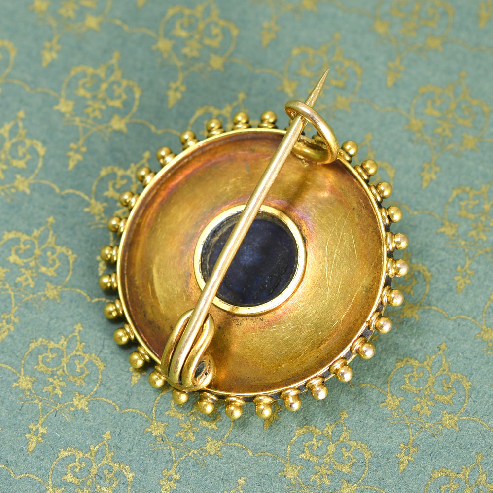 Etruscan Revival 18k Gold Lapis Lazuli & Enamel Brooch