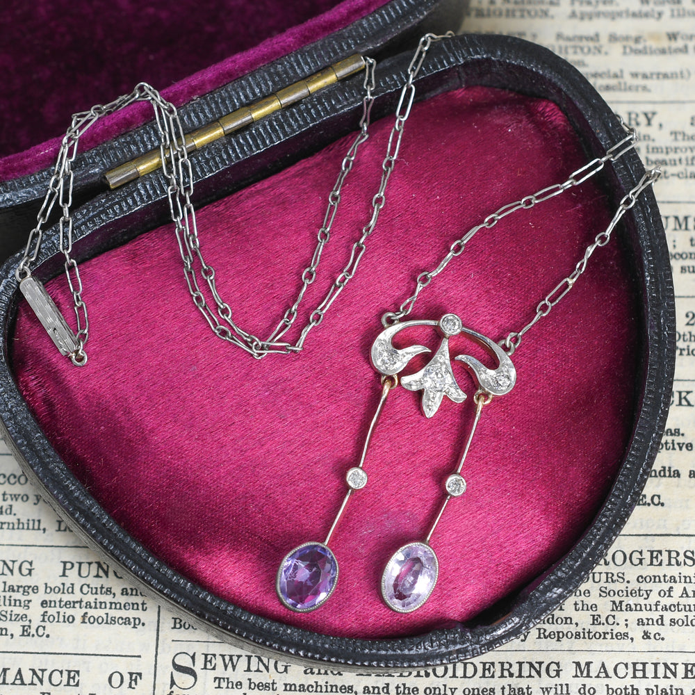 Edwardian Topaz & Diamond Negligee Necklace