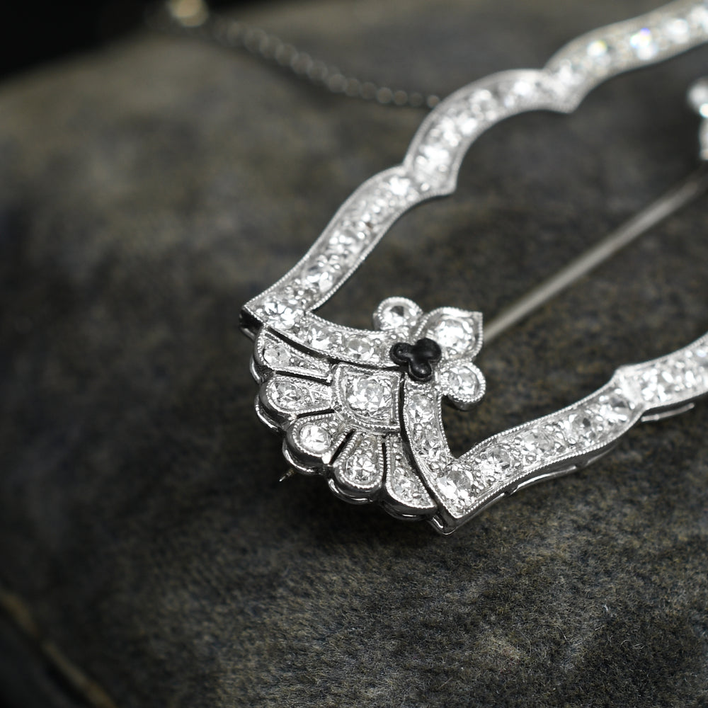 Edwardian Diamond & Onyx Frame Brooch