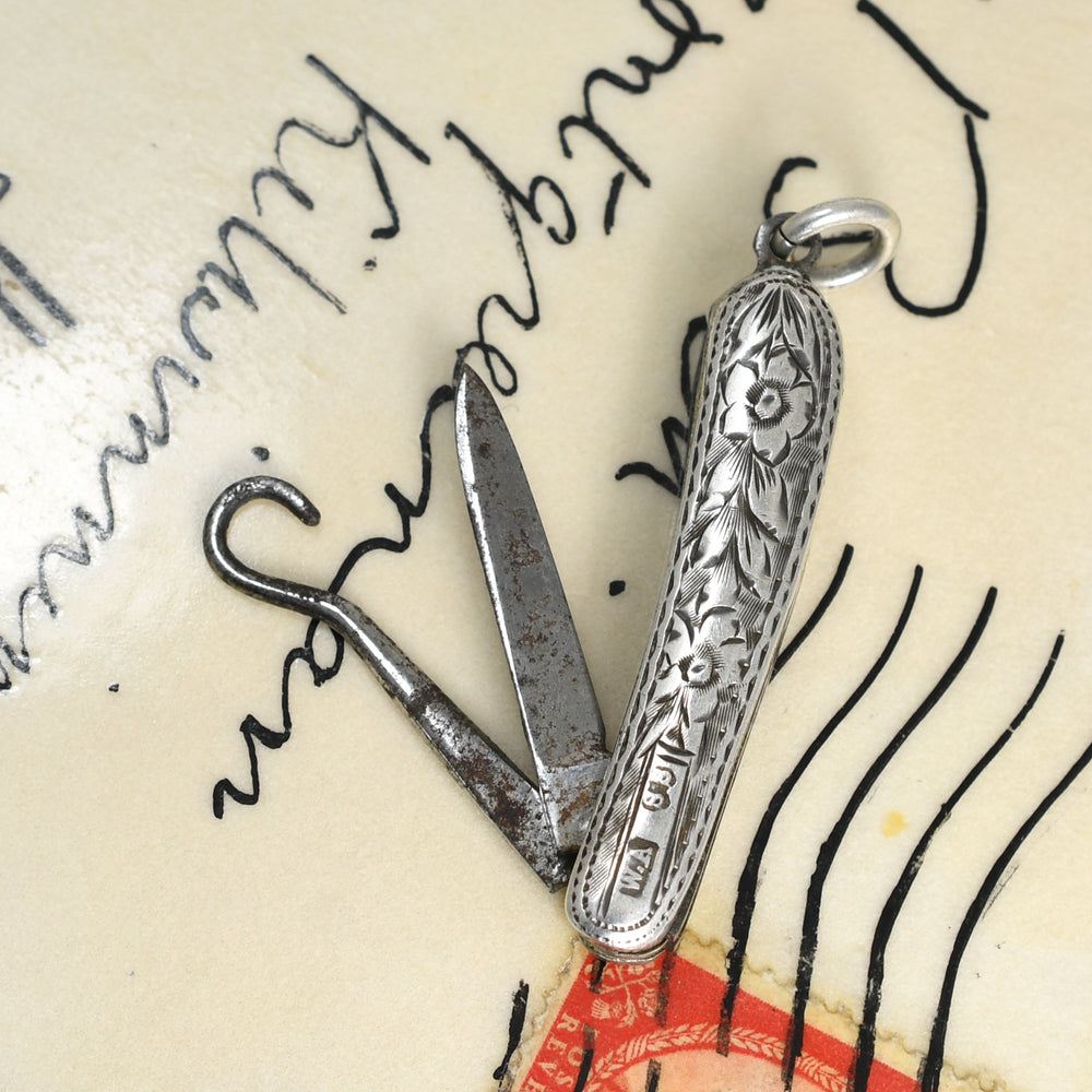 Victorian Silver Chased Pen Knife Pendant