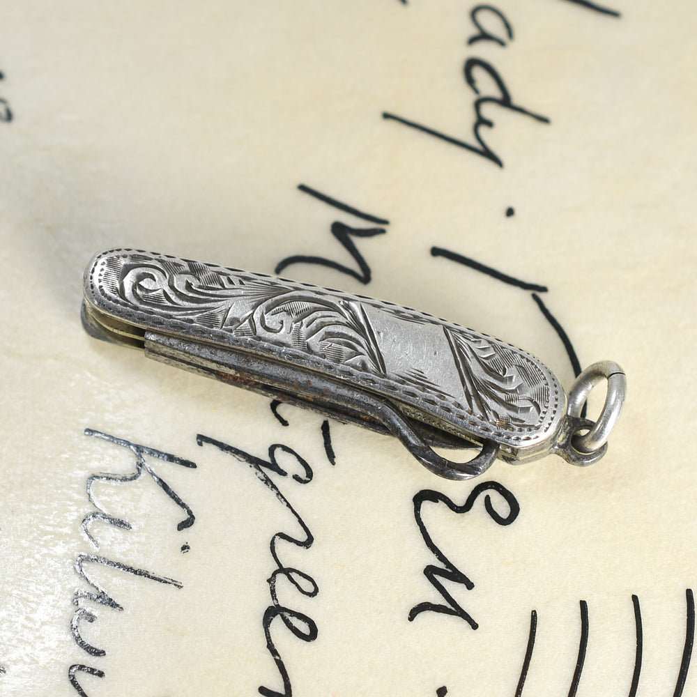 Victorian Silver Chased Pen Knife Pendant