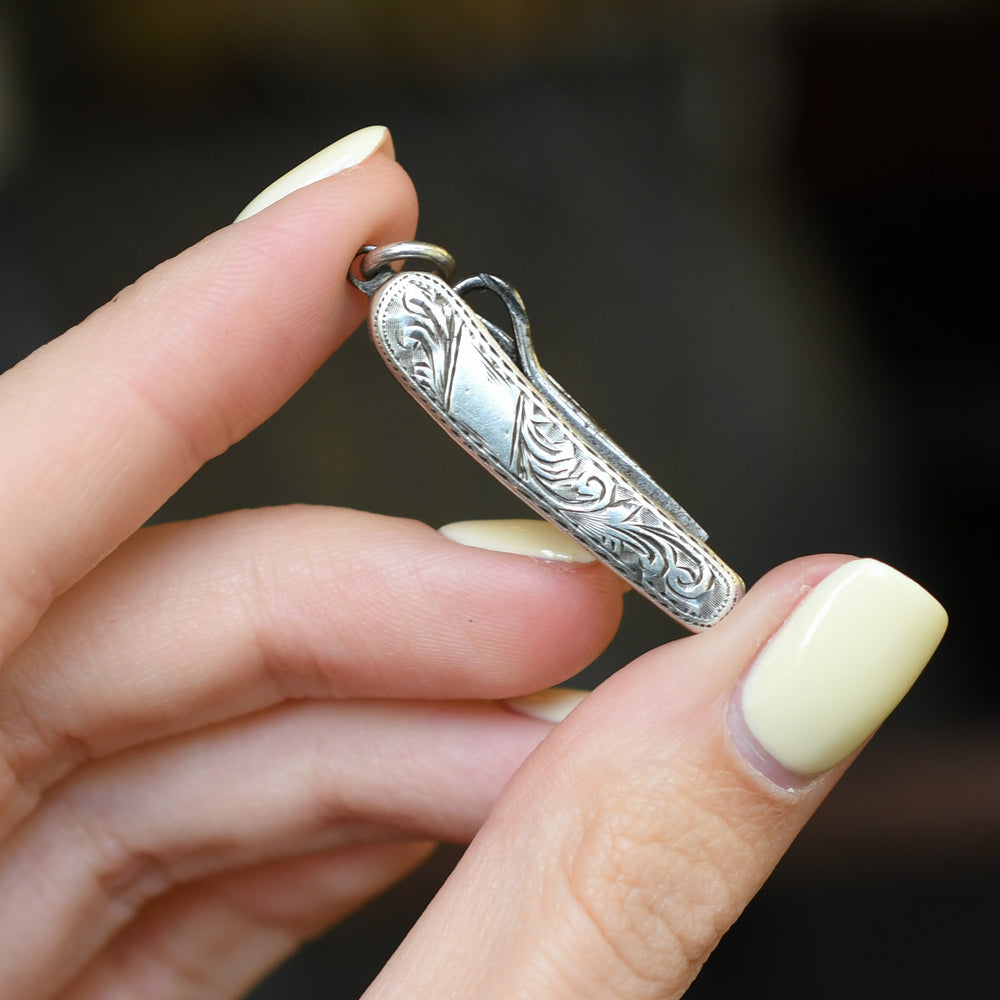 Victorian Silver Chased Pen Knife Pendant