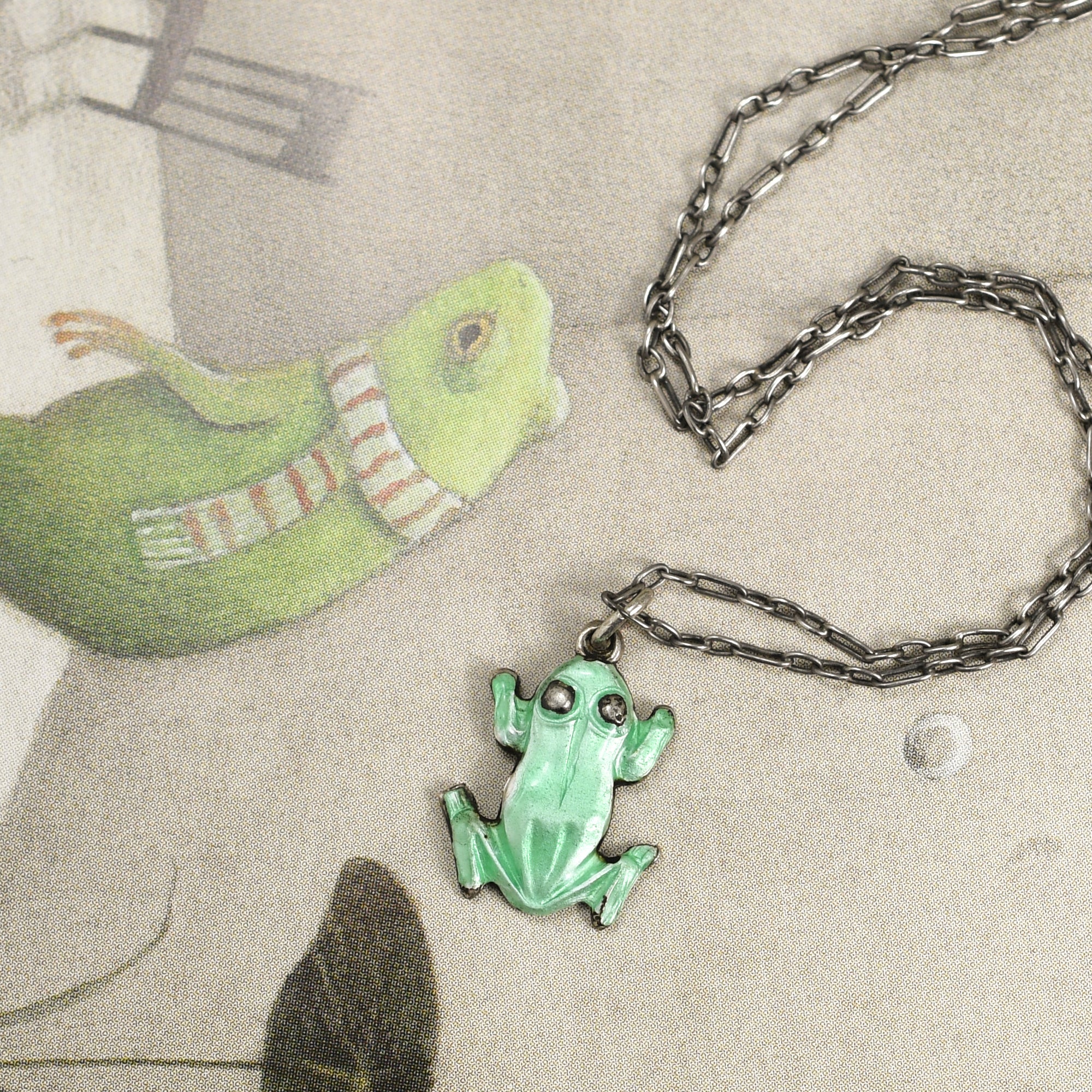 Frog Ball Chain 1920's Enamel Frog Charm & Chain – Butter Lane Antiques