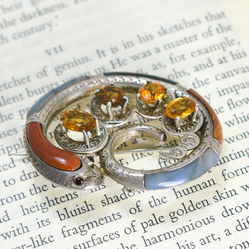 Victorian Scottish Agate & Citrine Snake Brooch