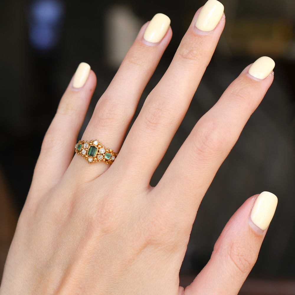 Georgian Regency Tourmaline, Emerald & Diamond Cluster Ring