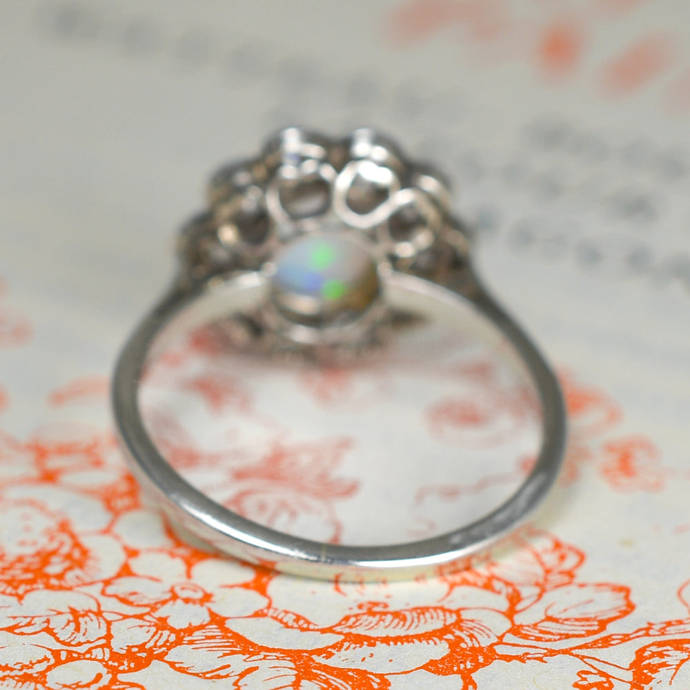 Art Deco Opal & Diamond Flower Cluster Ring