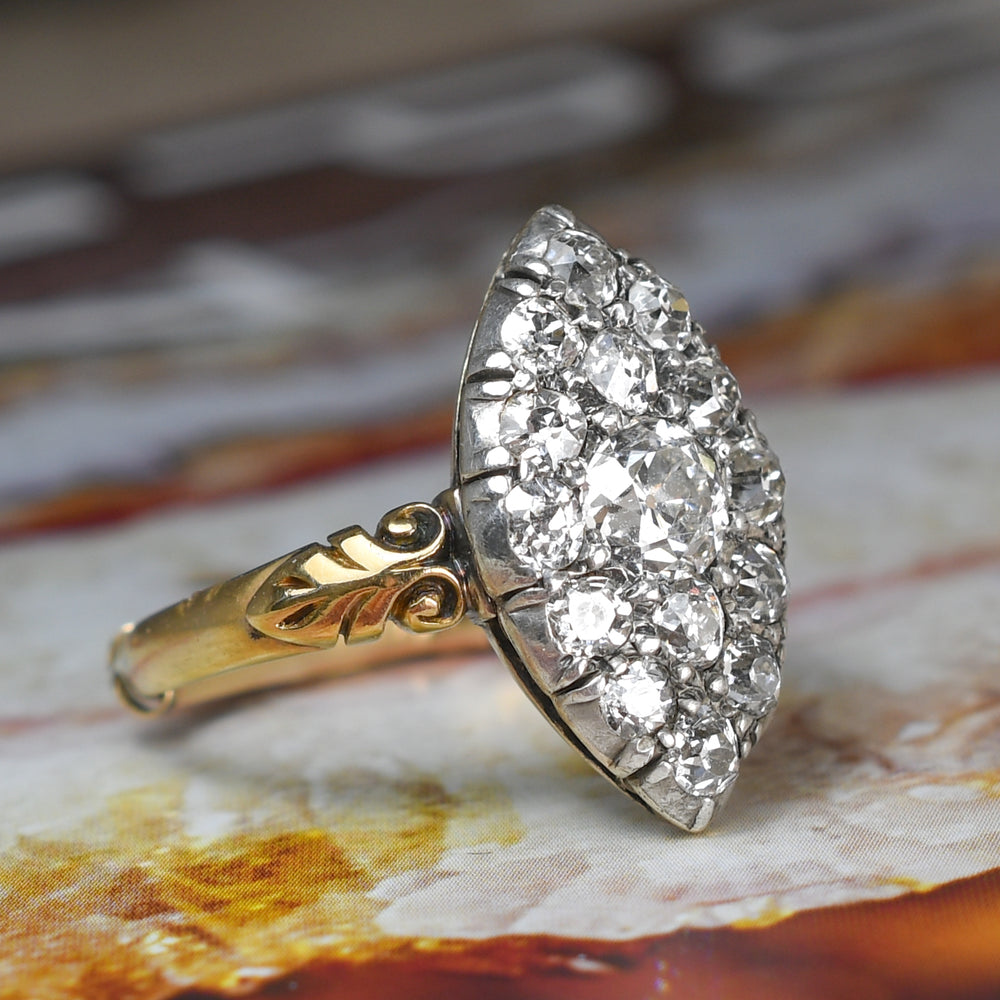 Georgian Diamond Cobblestone Navette Cluster Ring