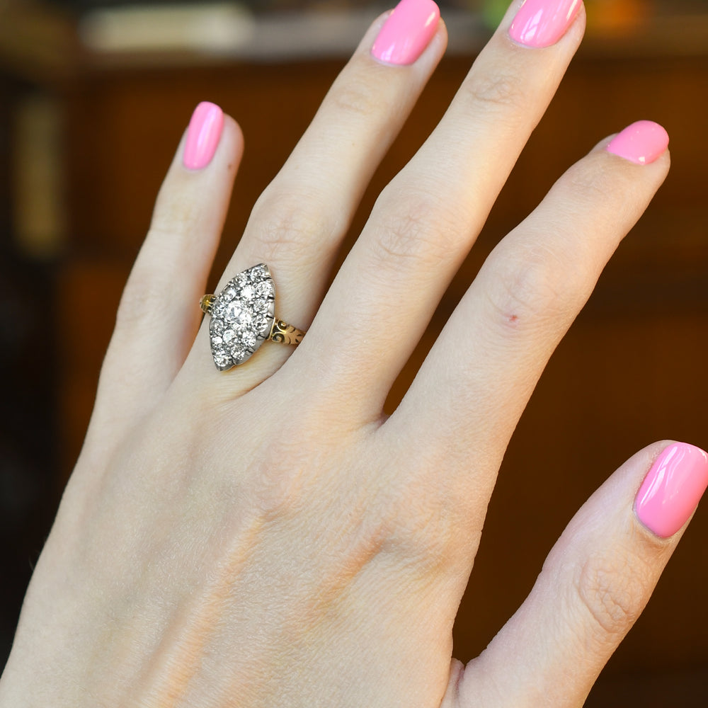 Georgian Diamond Cobblestone Navette Cluster Ring