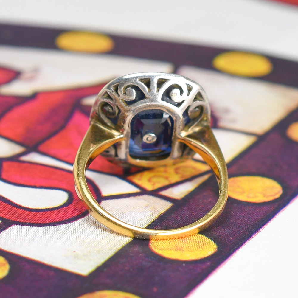 Victorian Marcasite & Blue Glass Flower Cluster Ring