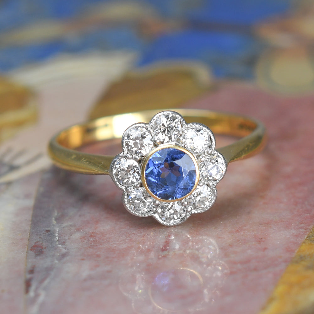 Edwardian Sapphire & Diamond Daisy Ring