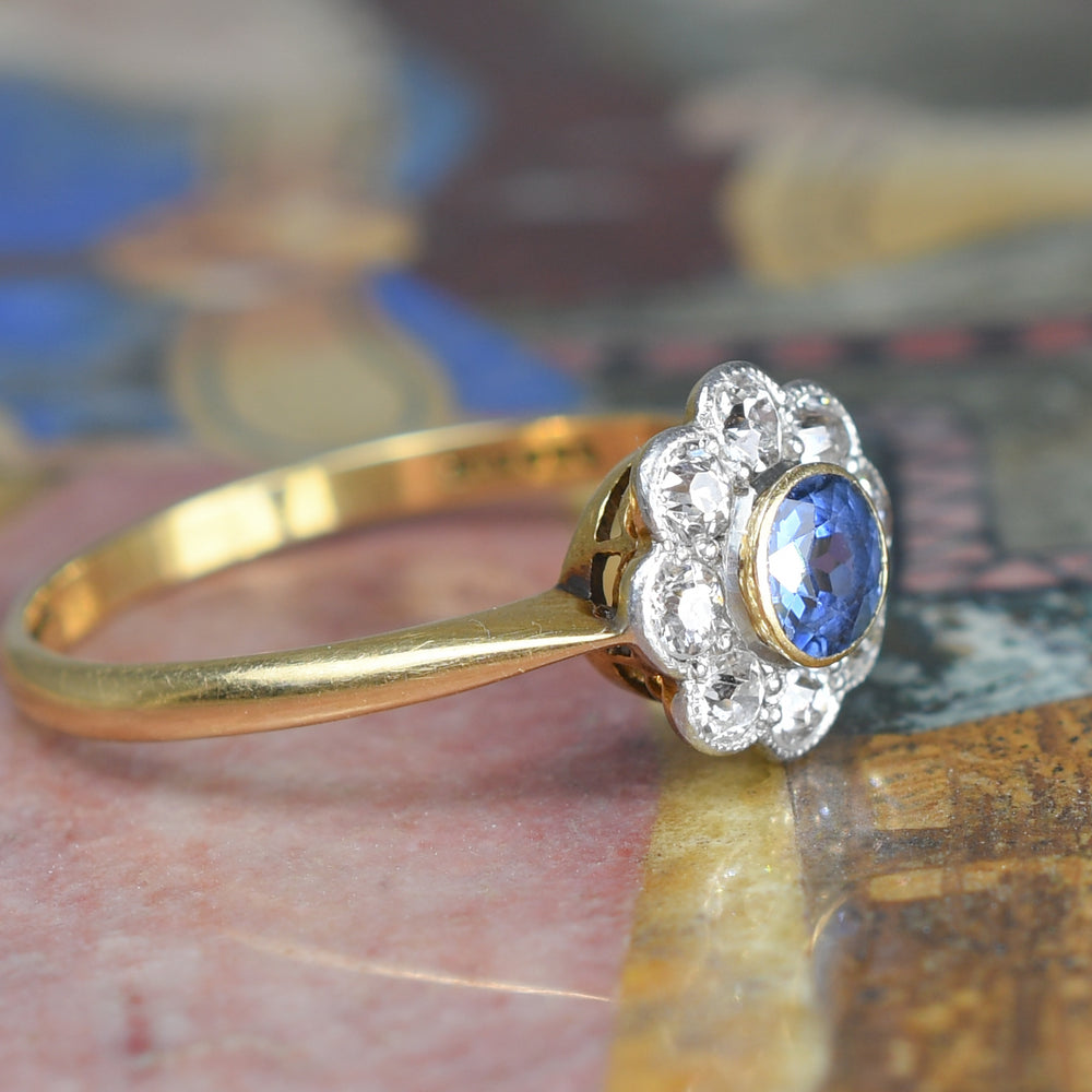 Edwardian Sapphire & Diamond Daisy Ring