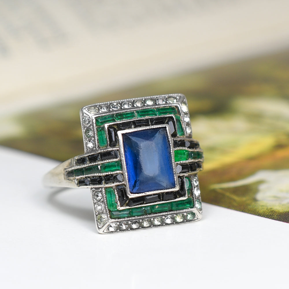 High Art Deco Paste Gemstone Cluster Ring