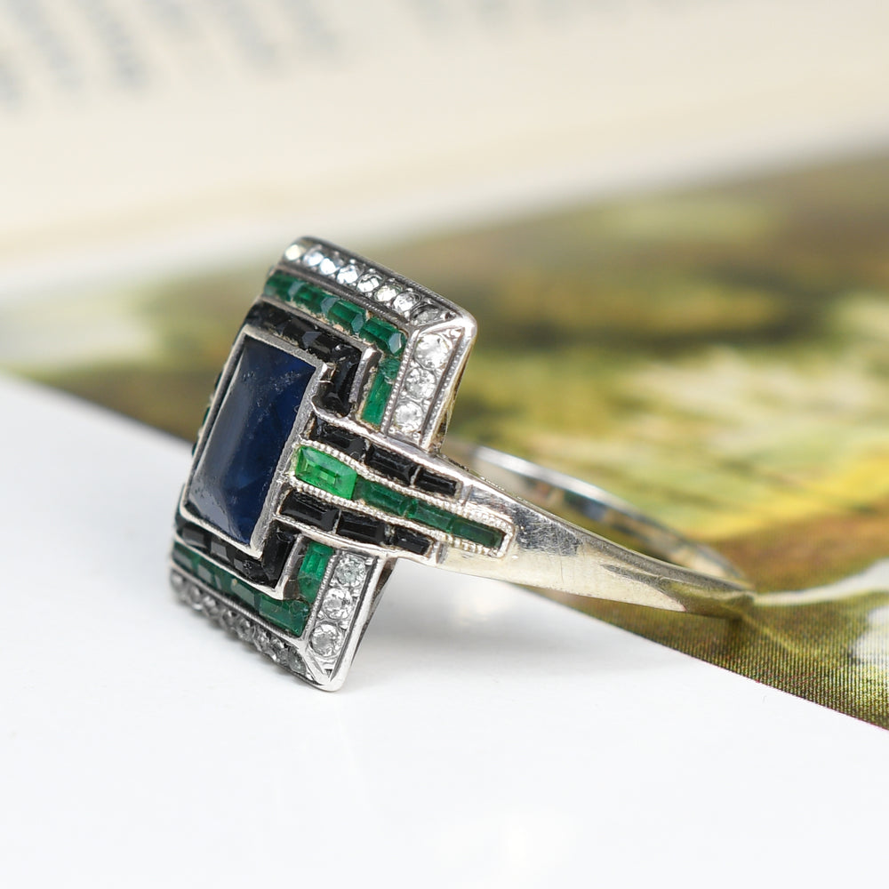 High Art Deco Paste Gemstone Cluster Ring
