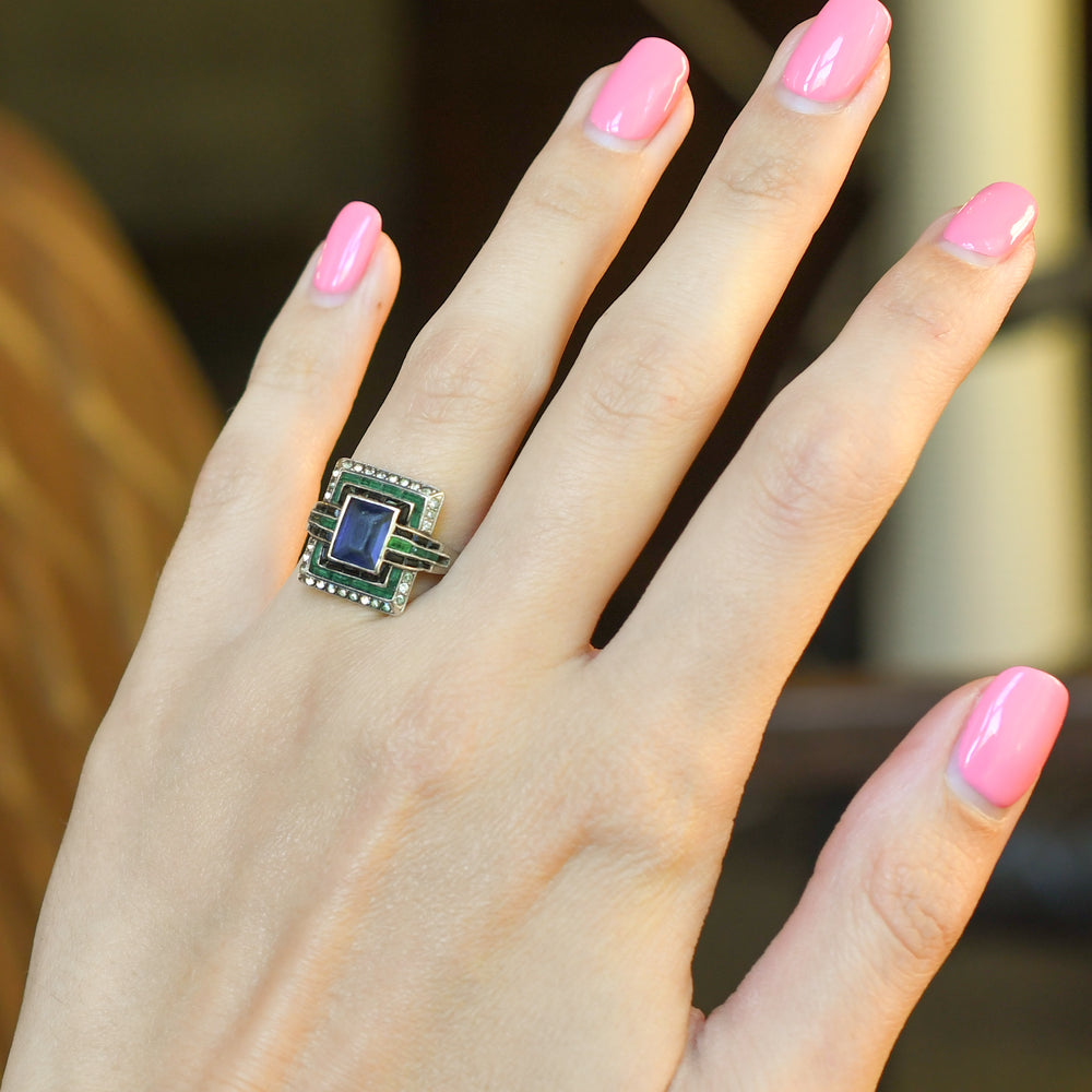 High Art Deco Paste Gemstone Cluster Ring