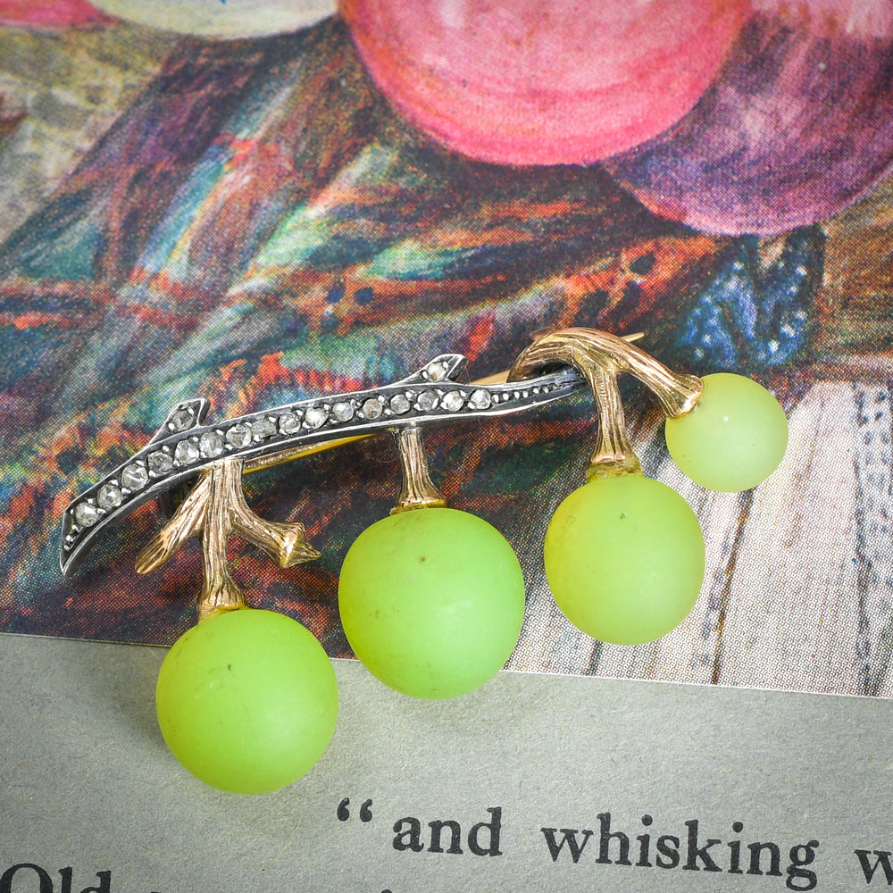 Antique Rose Cut Diamond Grape Vine Brooch by Fonsèque et Olive