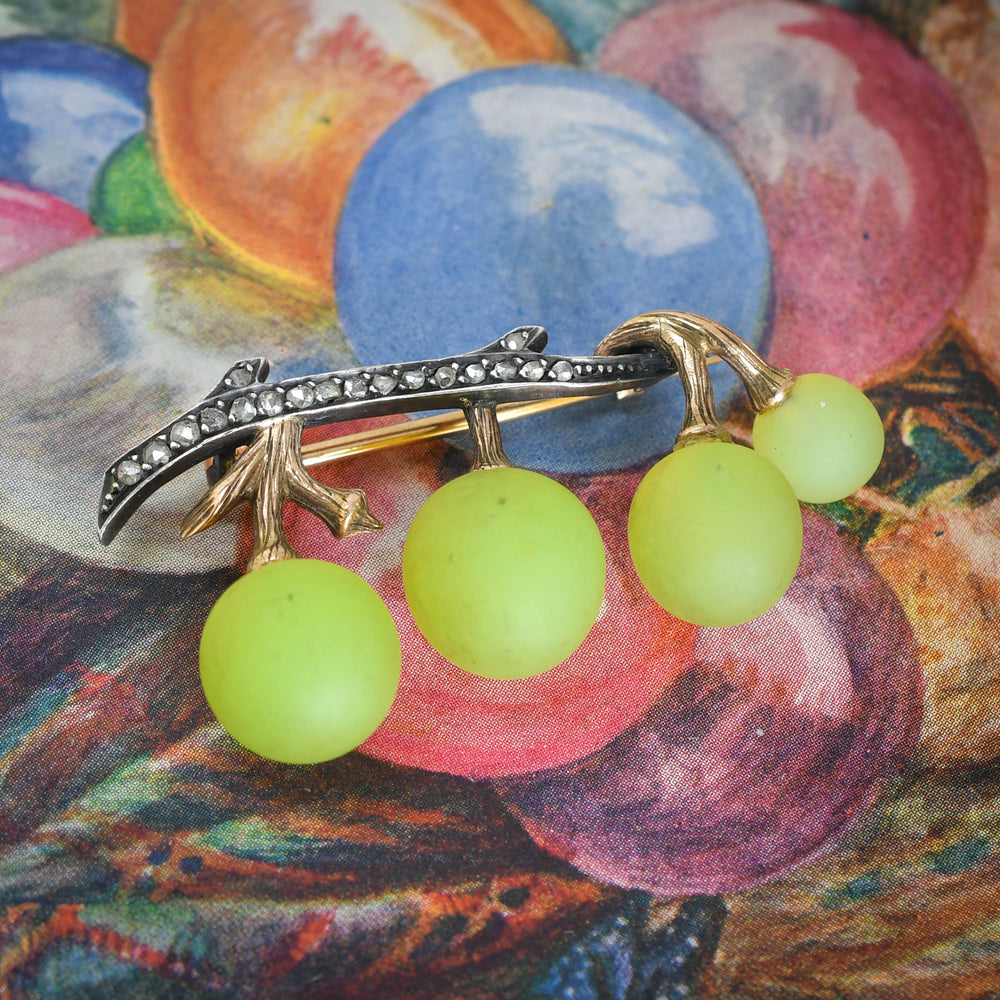 Antique Rose Cut Diamond Grape Vine Brooch by Fonsèque et Olive