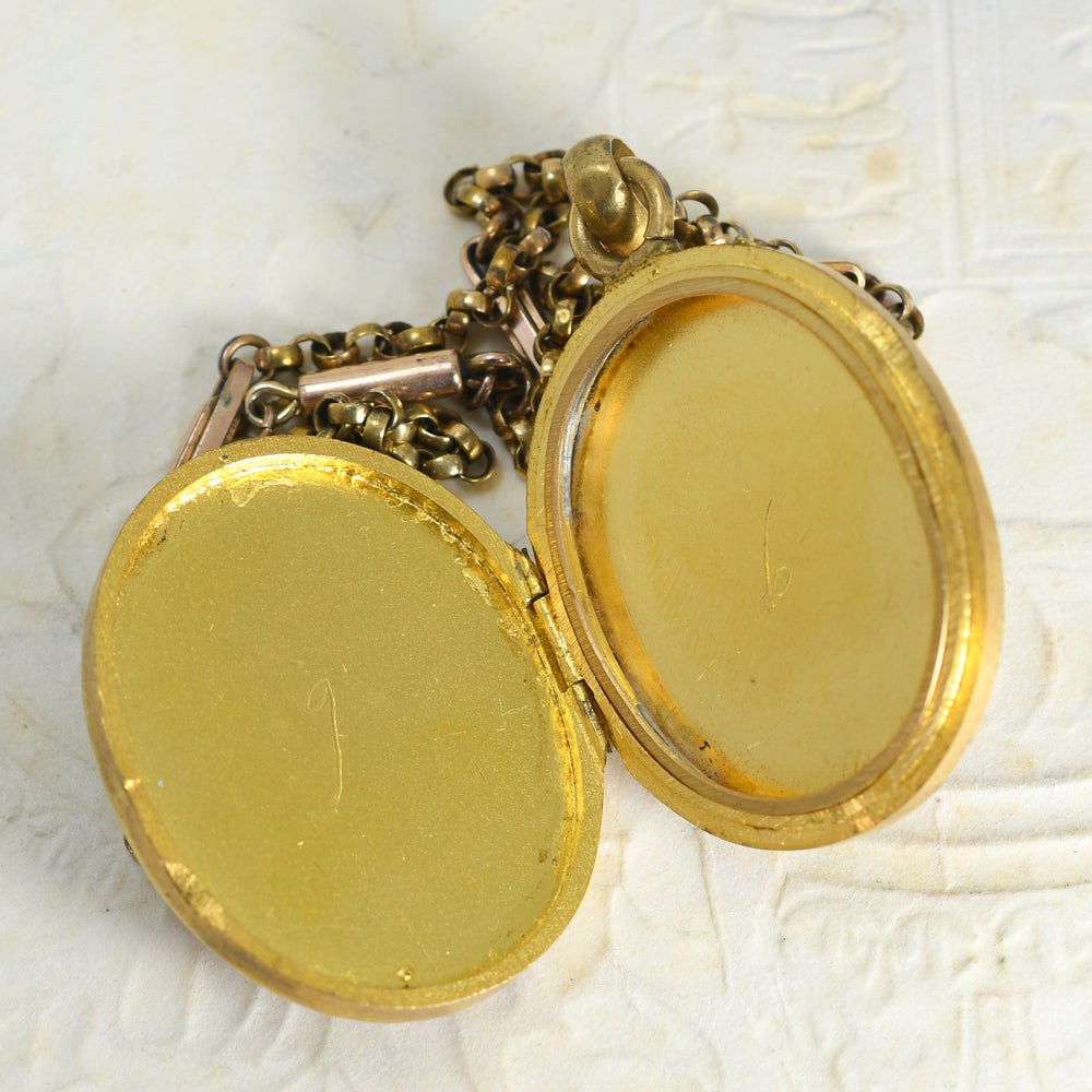 19th Century Enamel & Paste Masquerade Locket & Earrings Suite