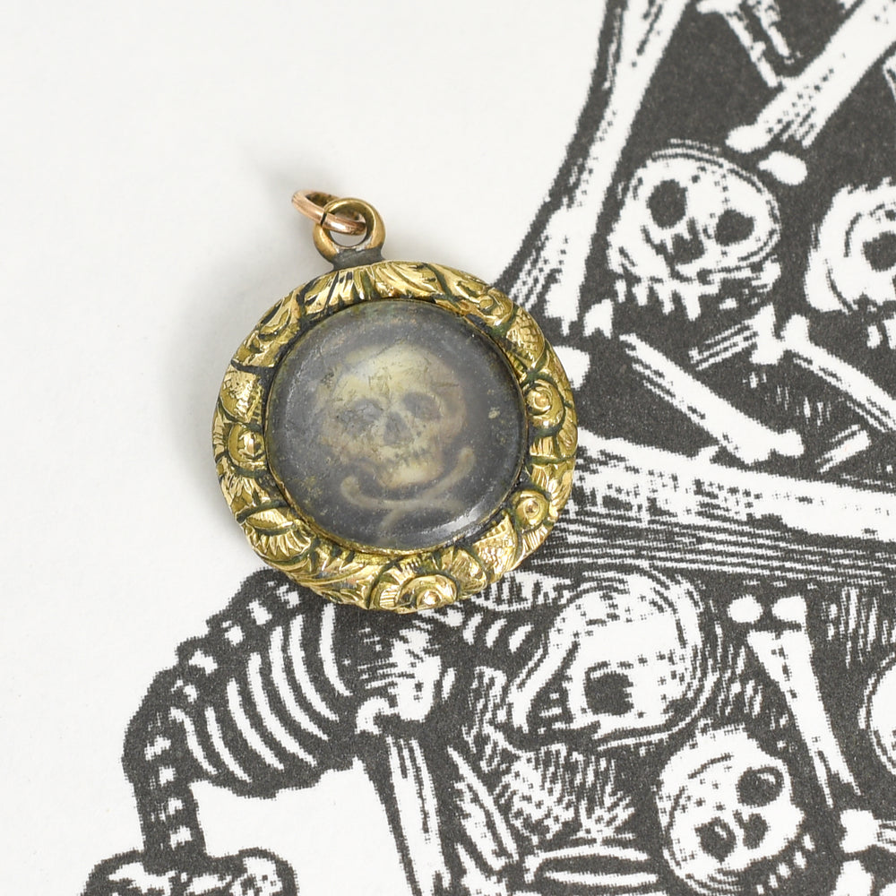 Georgian Enamel Memento Mori Skull Locket Charm