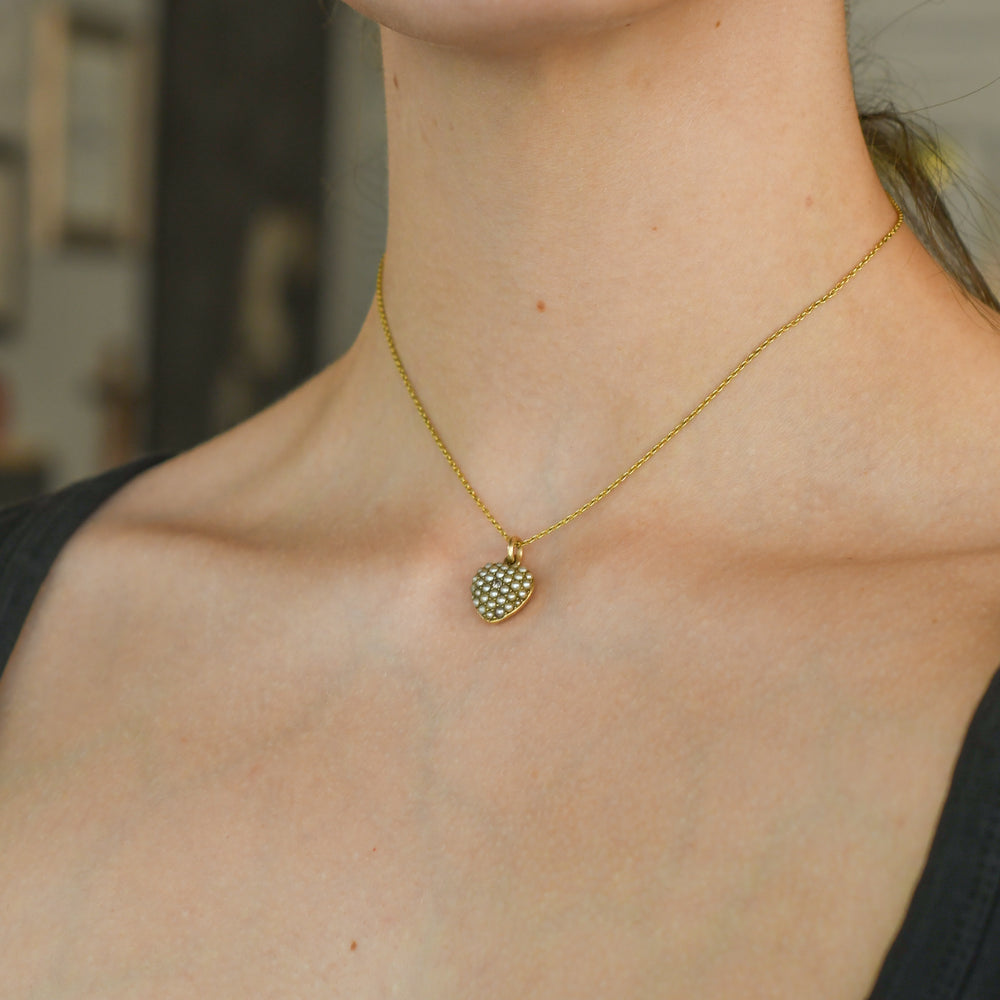 Late Victorian Boxed Pearl & Diamond Heart Locket Necklace
