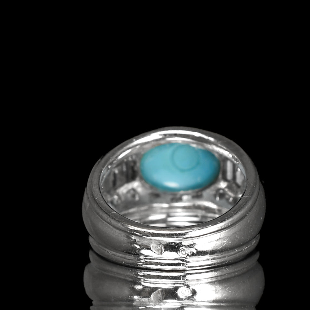 French Art Deco Turquoise & Diamond Bombé Ring
