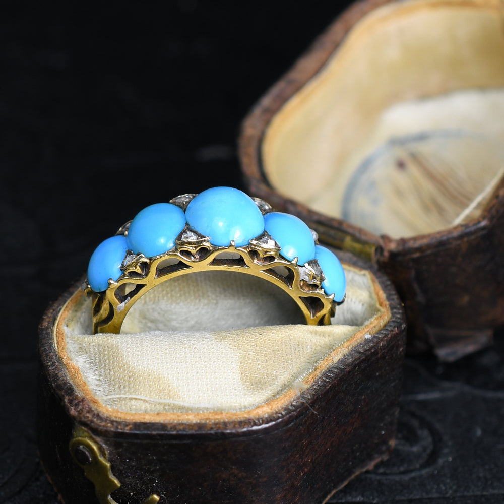 Victorian Turquoise & Diamond 5-Stone Half Hoop Ring