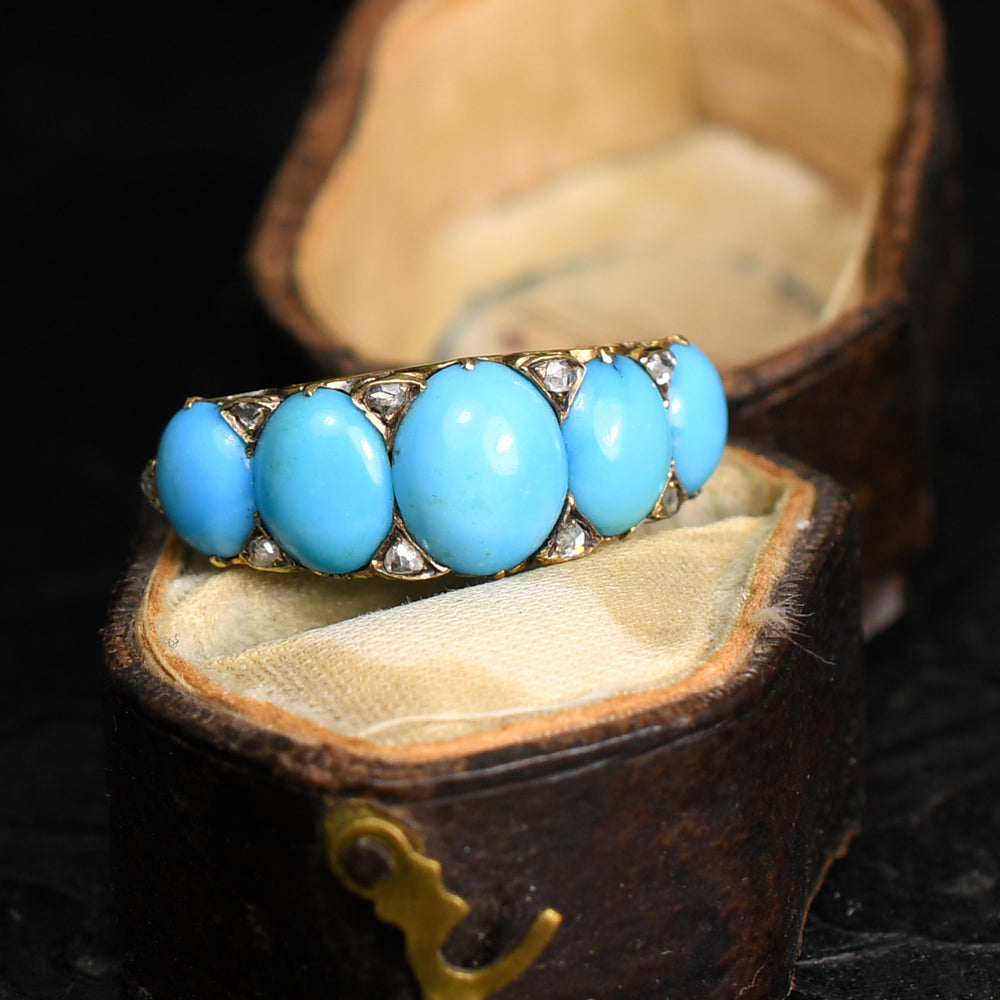 Victorian Turquoise & Diamond 5-Stone Half Hoop Ring