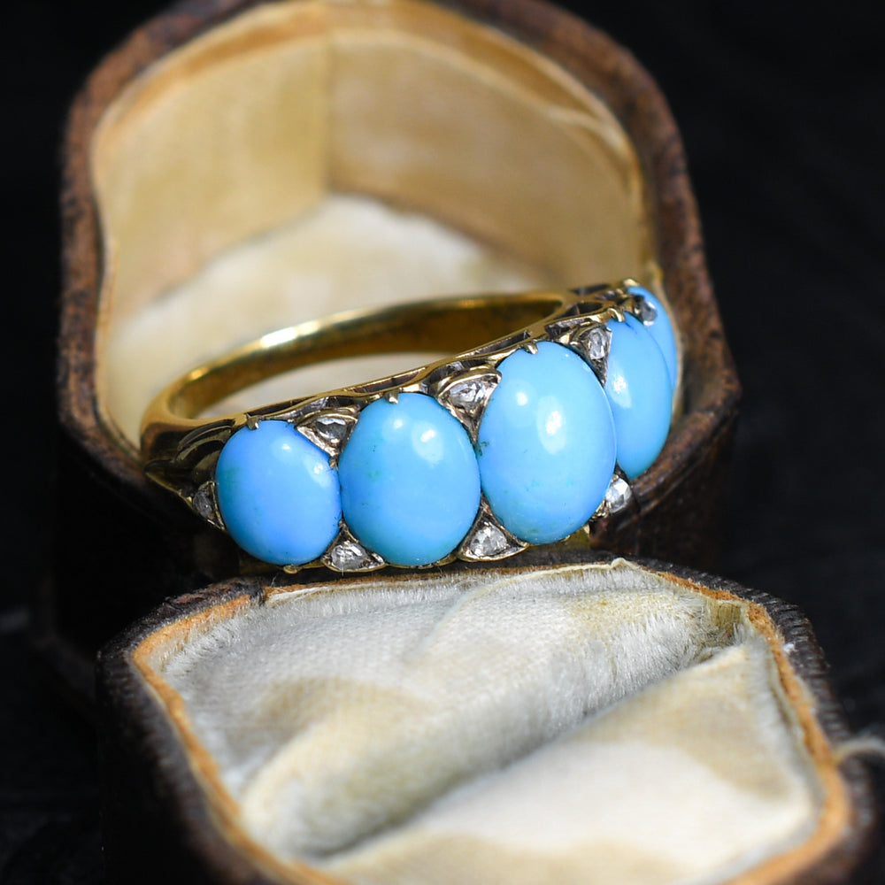 Victorian Turquoise & Diamond 5-Stone Half Hoop Ring