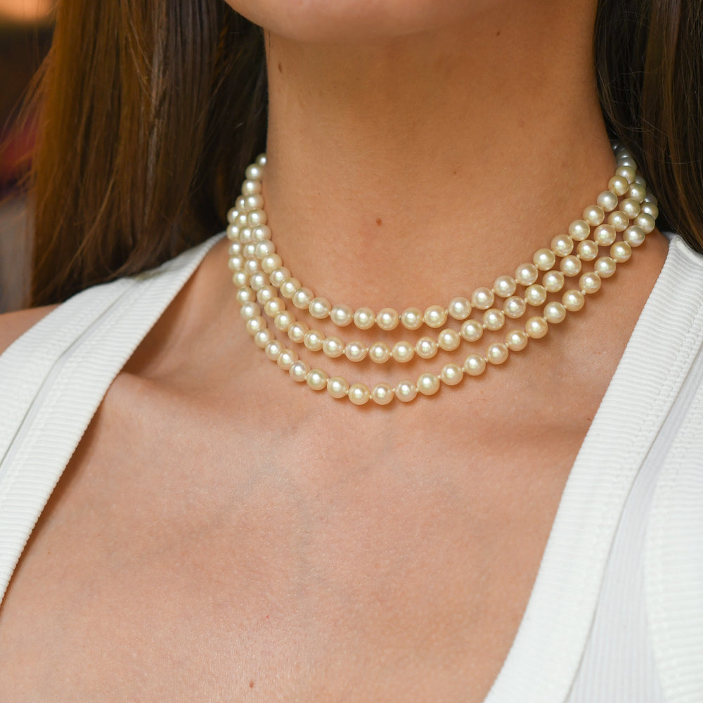 1950's Lotus Cultured Pearl Three-Strand Necklace