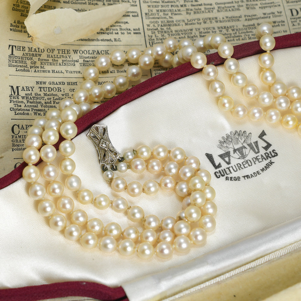 1950's Lotus Cultured Pearl Three-Strand Necklace