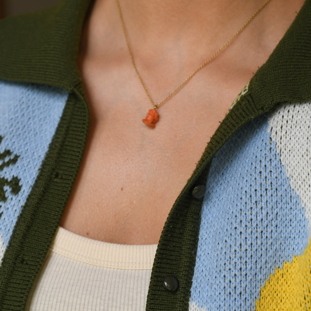 Antique Coral Cherub Charm & Chain