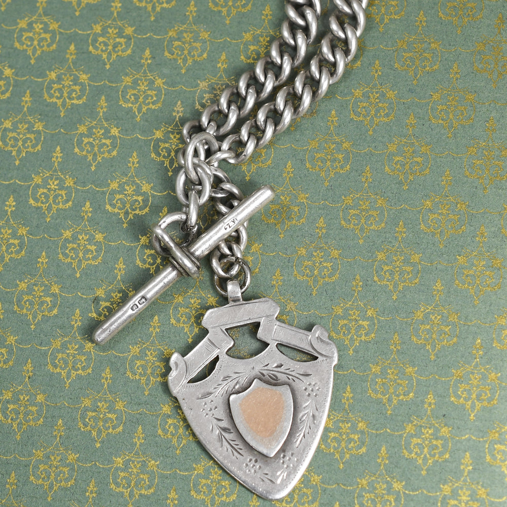 Victorian Silver Albert Chain with Fob & T-Bar
