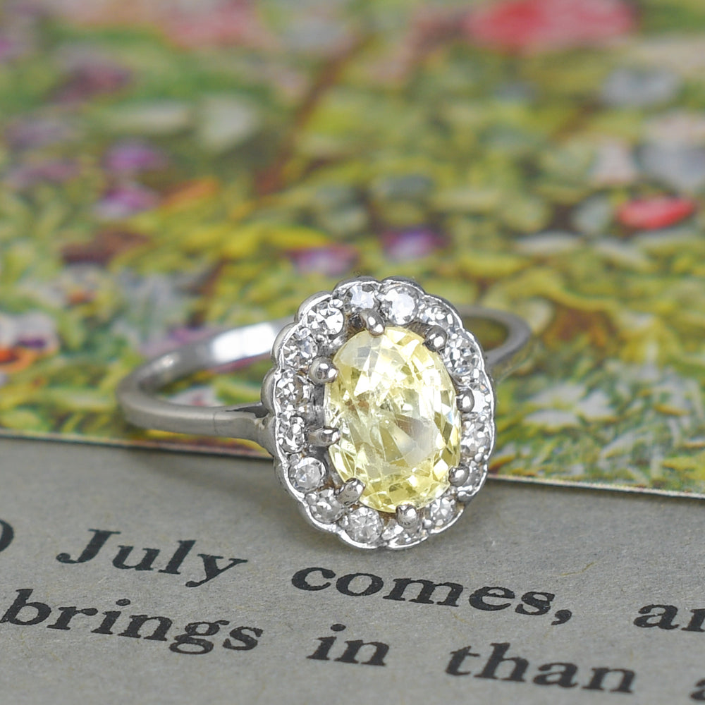 Edwardian Yellow Sapphire & Diamond Daisy Cluster Ring on hold for AB