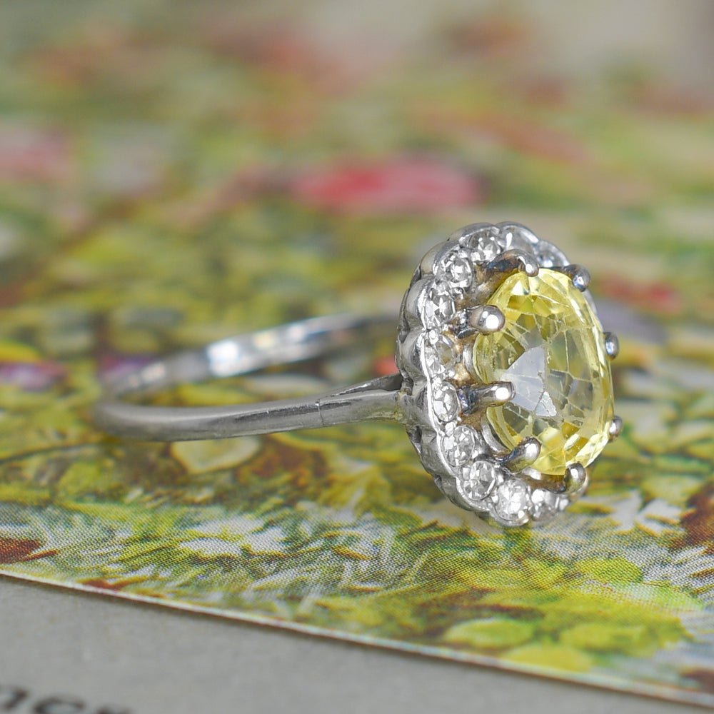 Edwardian Yellow Sapphire & Diamond Daisy Cluster Ring on hold for AB