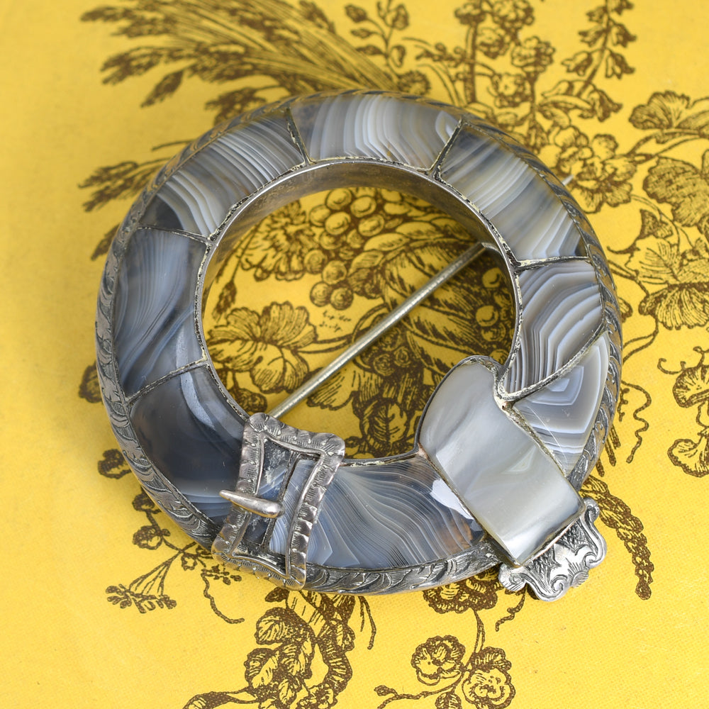Victorian Scottish Agate Buckle Brooch